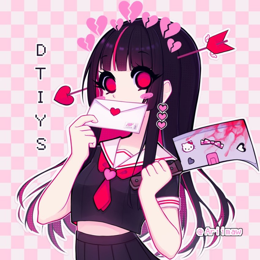 1girl, ariimaw, arrow_(projectile), arrow_in_body, arrow_in_head, black_hair, blank_eyes, blood