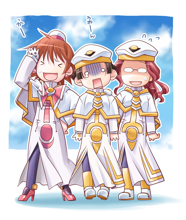 >_<, 00s, 3girls, aria_(manga), atora_monteverdi, ayumi_k_jasmine, black_hair, black_legwear