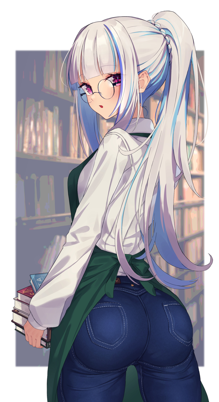 1girl, :o, absurdres, alternate_costume, apron, ass, bad_id, bad_pixiv_id