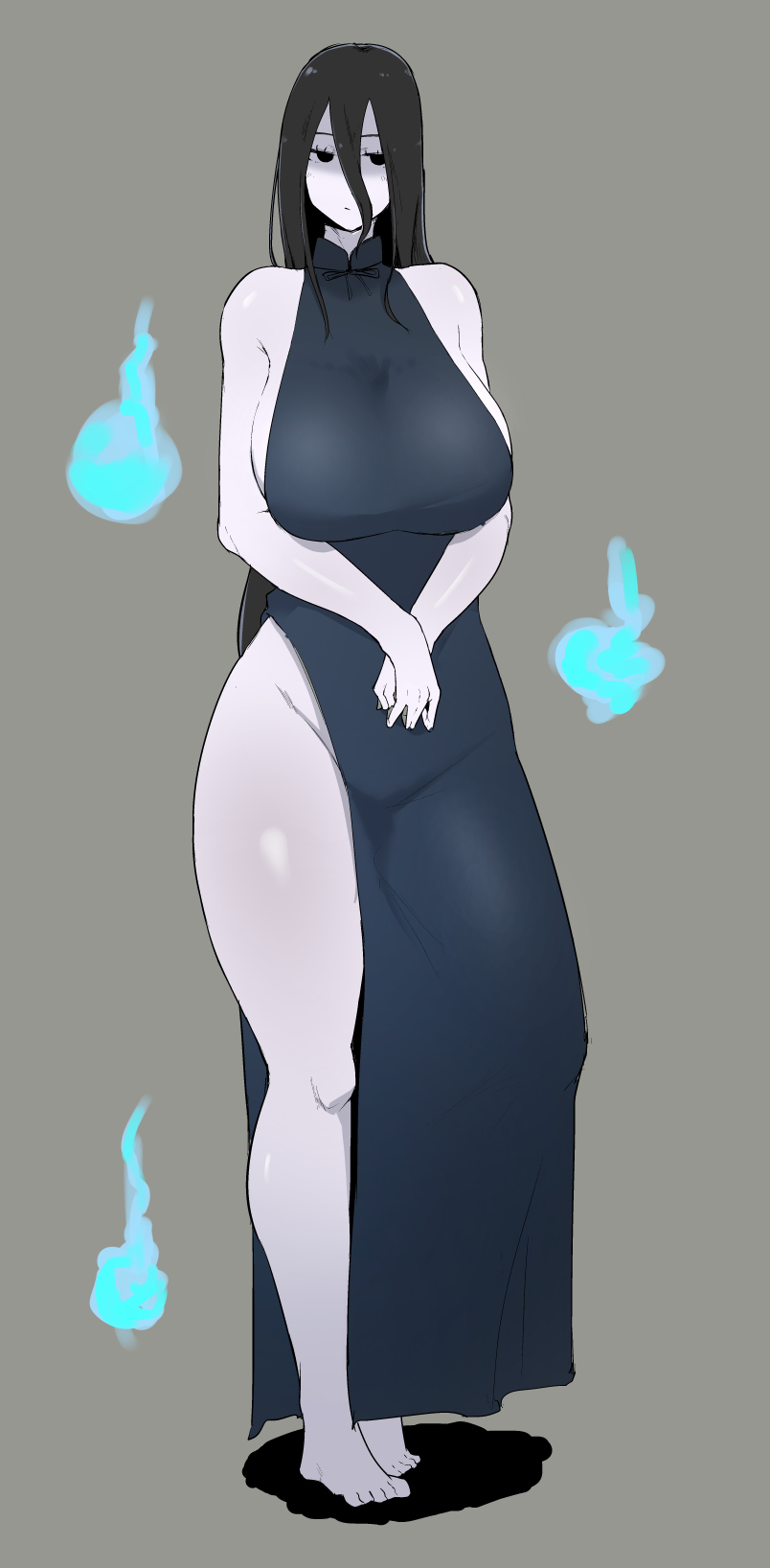 1girl, blank_eyes, breasts, china_dress, chinese_clothes, dress, expressionless, fujou_joshi