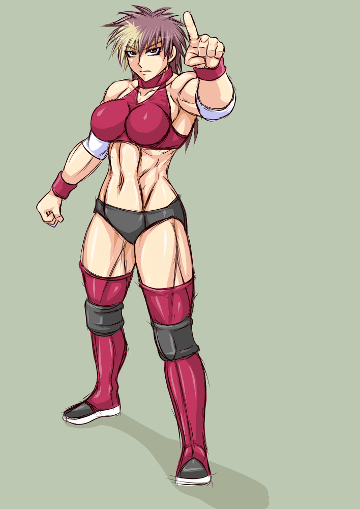 1girl, boots, elbow_pads, full_body, katou_yuka, knee_pads, long_hair, muscular