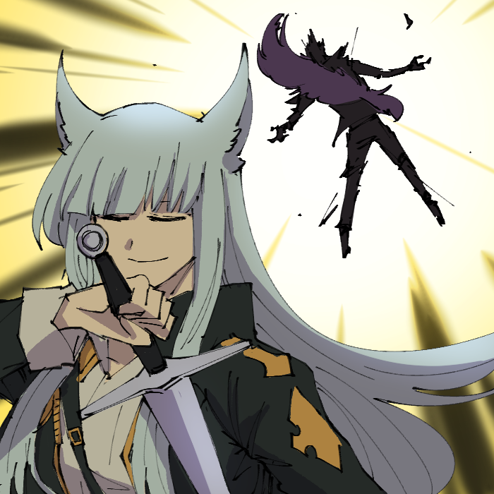 1boy, 1girl, belial_(granblue_fantasy), blunt_bangs, breasts, closed_eyes, erune, gameplay_mechanics