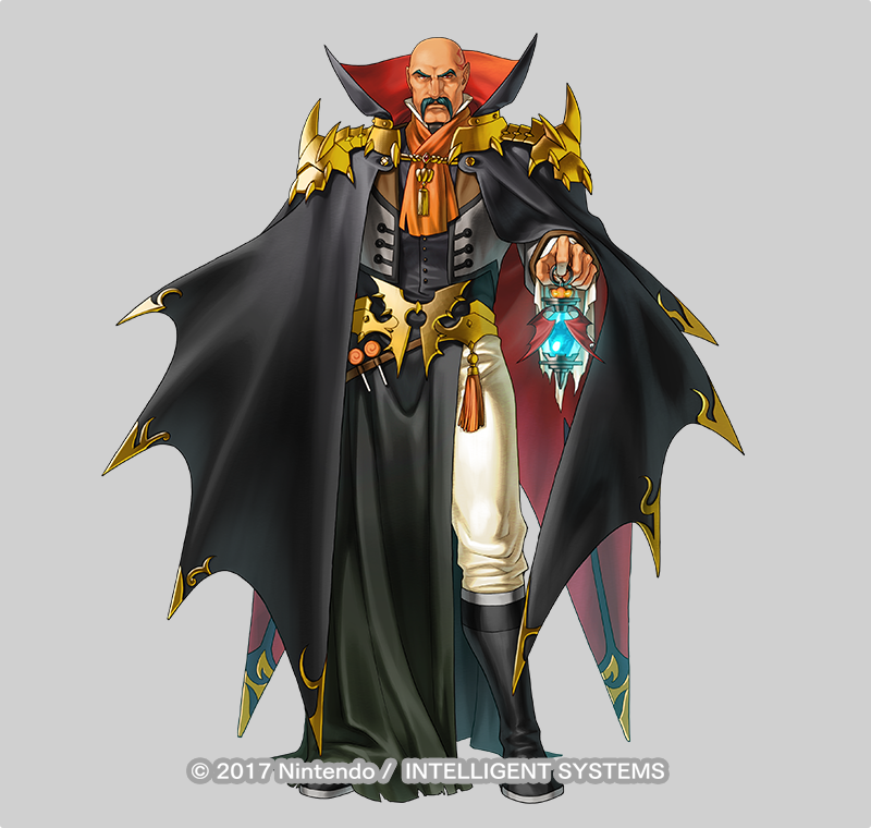 1boy, bald, cape, company_name, dark-skinned_male, dark_skin, deghinsea, deghinsea_(fire_emblem), deghinsea_(halloween), dragon, facial_hair, facial_mark, fire_emblem, fire_emblem:_radiant_dawn, fire_emblem_heroes, green_hair, halloween, halloween_costume, holding, holding_lantern, kita_senri, lantern, male_focus, manly, mustache, nintendo, official_alternate_costume, official_art, red_eyes, solo