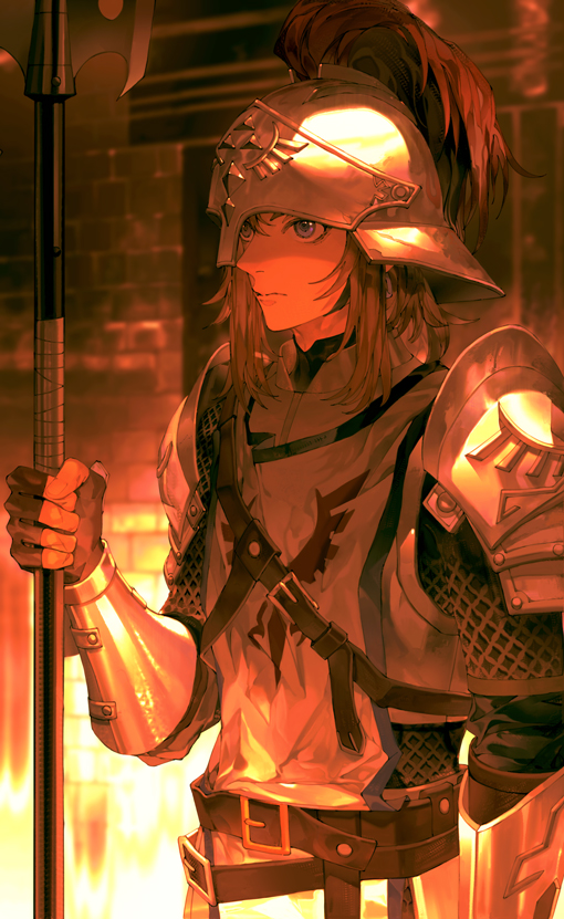 1boy, armor, belt, blonde_hair, blue_eyes, brown_belt, brown_gloves, closed_mouth