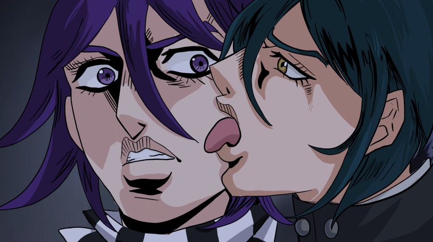 2boys, absurdres, araki_hirohiko_(style), bruno_bucciarati, danganronpa_(series), danganronpa_v3:_killing_harmony, derivative_work, giorno_giovanna