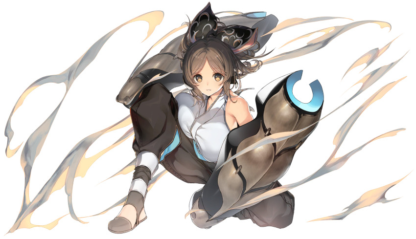 1girl, animal_ears, aquaplus, breast_press, breasts, brown_eyes, brown_hair, collarbone