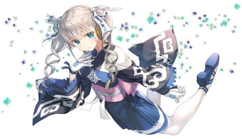 1girl, ainu_clothes, aquaplus, blue_eyes, blush, breasts, crystal, curly_hair