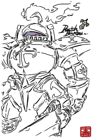 arc_system_works, armor, artist_request, battle_fantasia, deathbringer_(battle_fantasia), lowres, monochrome, sword