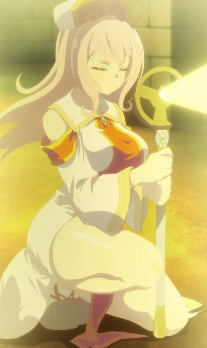 1girl, boots, cleric, closed_eyes, detached_sleeves, dress, floor, hat