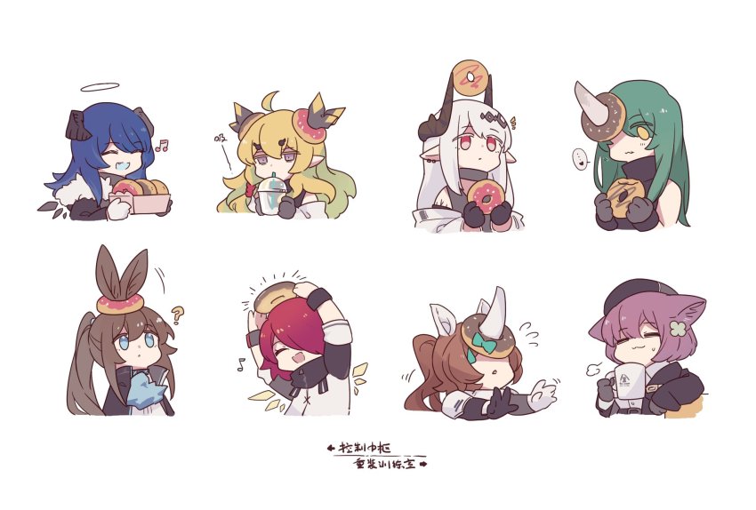 6+girls, amiya_(arknights), angel, animal_ears, arknights, bubble_(arknights), rabbit_ears, chibi
