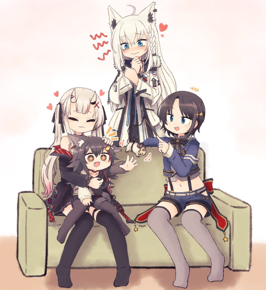 4girls, age_difference, blush, closed_eyes, couch, fams_(group), highres, hololive