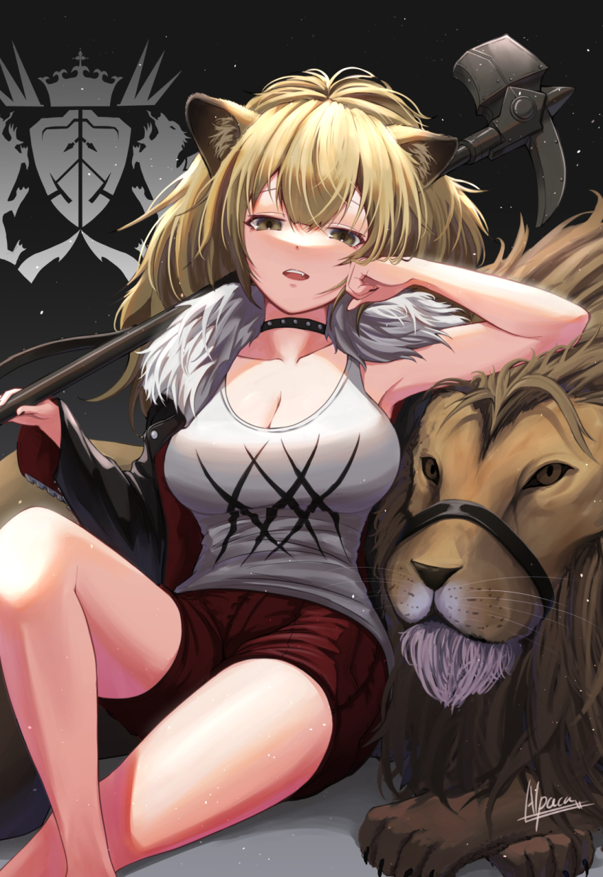 1girl, alpaca_(alpaca00011), animal, animal_ears, arknights, artist_name, bare_legs, black_choker