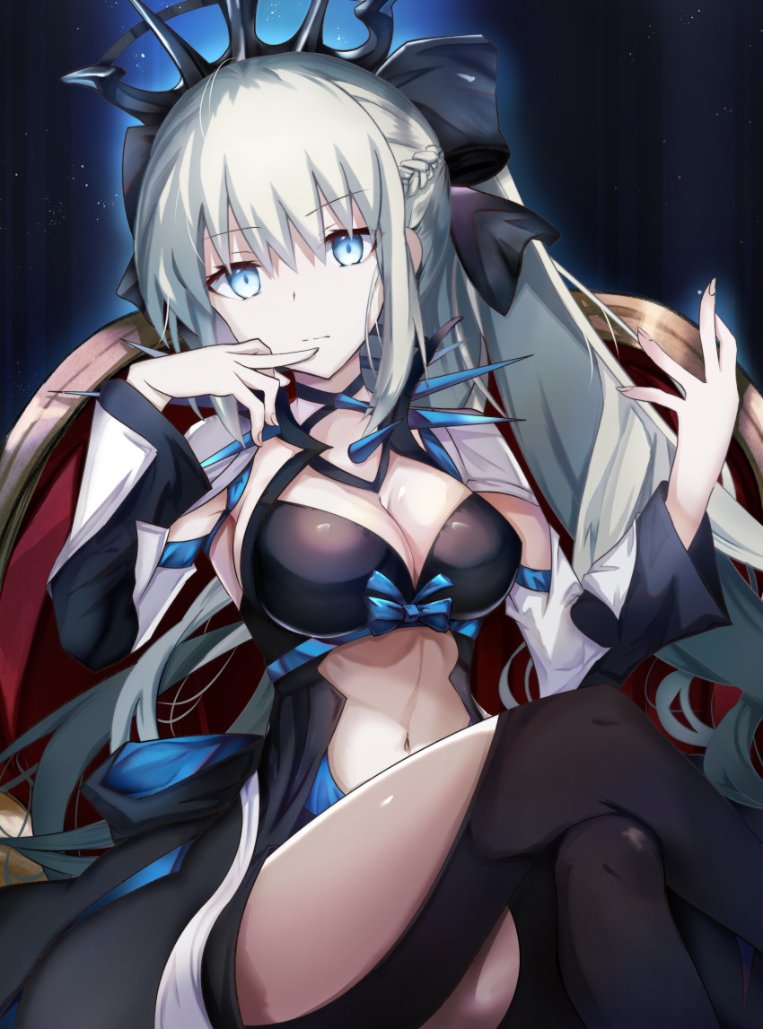 1girl, black_boots, black_bow, black_dress, blue_eyes, boots, bow, braid