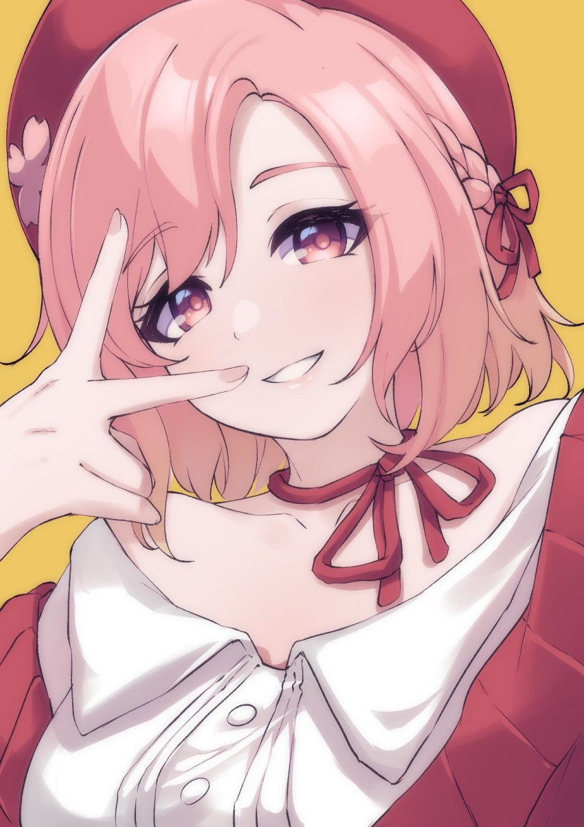 1girl, beret, braid, collarbone, commentary, crown_braid, english_commentary, hat