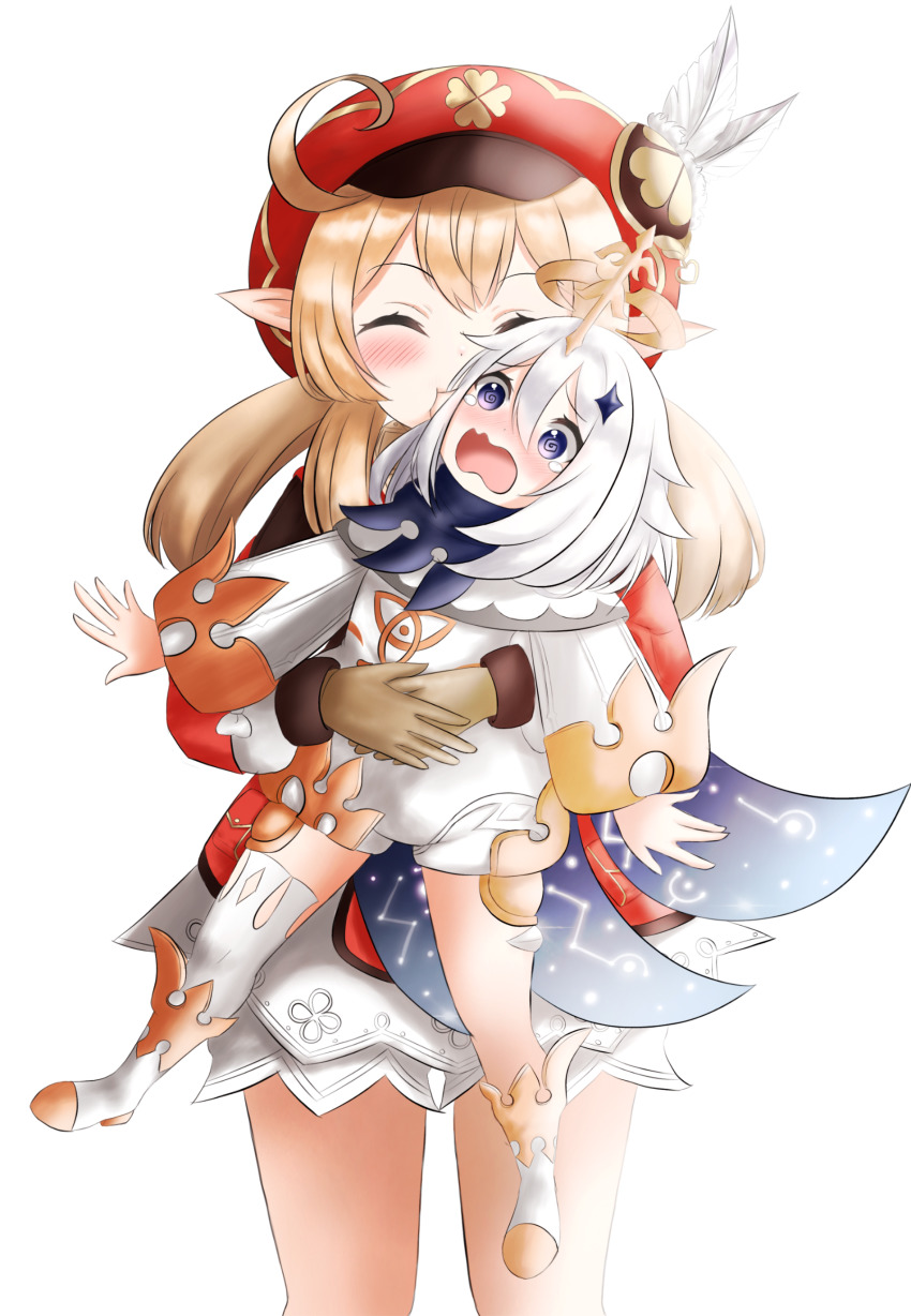 2girls, :o, ^_^, absurdres, ahoge, biting, black_scarf, blush