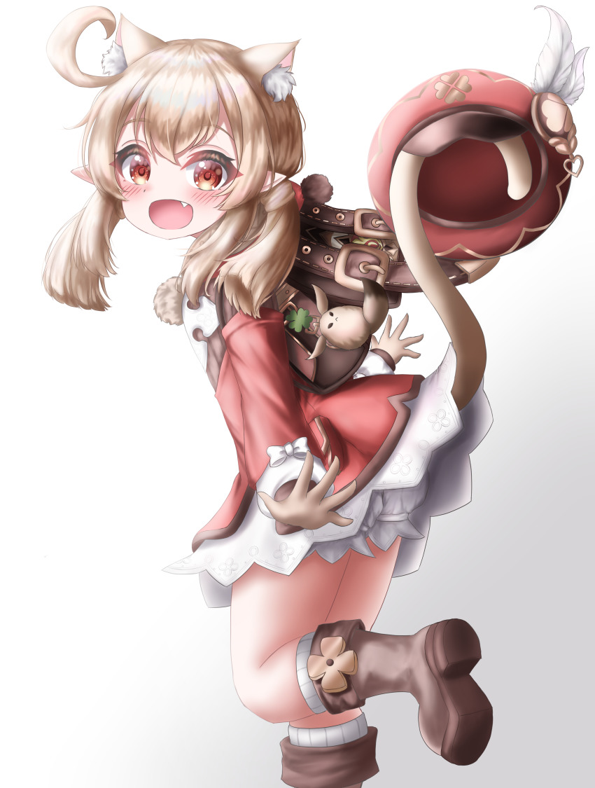 1girl, :d, absurdres, ahoge, animal_ears, ass, backpack, bag