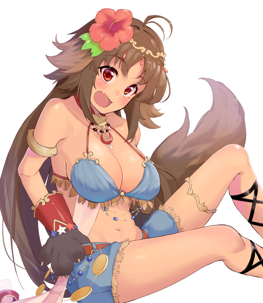 1girl, animal_ears, armlet, bikini, blue_bikini, blush, breasts, dog_ears