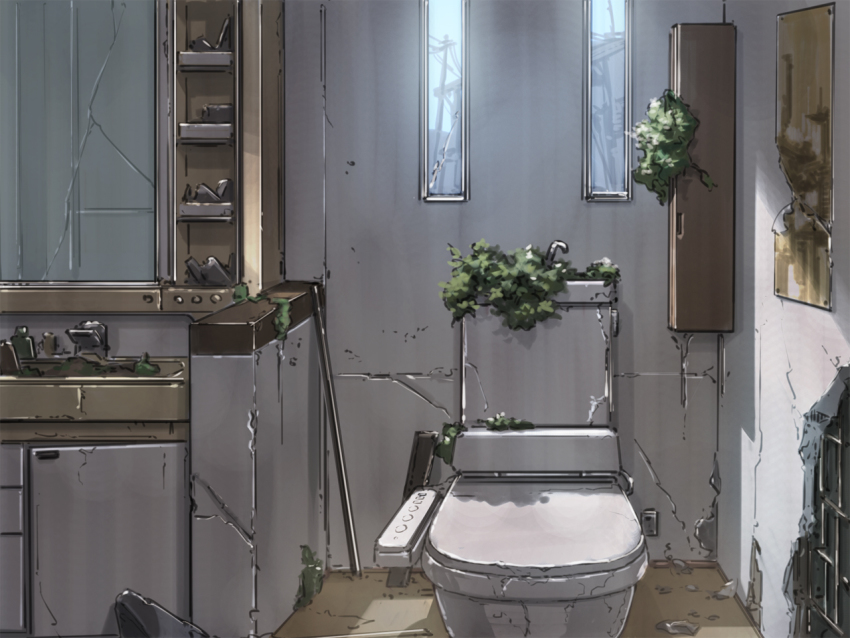 abandoned, broken_wall, crack, cracked_wall, day, destroyed, faucet, meiz