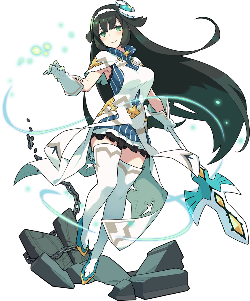 1girl, apron, artist_request, black_hair, blue_dress, blue_shoes, blush, breasts