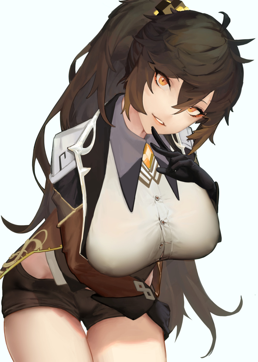 1girl, breasts, brown_hair, genderswap, genderswap_(mtf), genshin_impact, head_tilt, highres