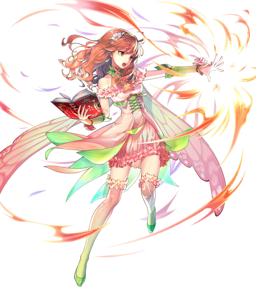 1girl, alternate_costume, bare_shoulders, book, bridal_gauntlets, cape, celica_(fire_emblem), celica_(resplendent)_(fire_emblem)