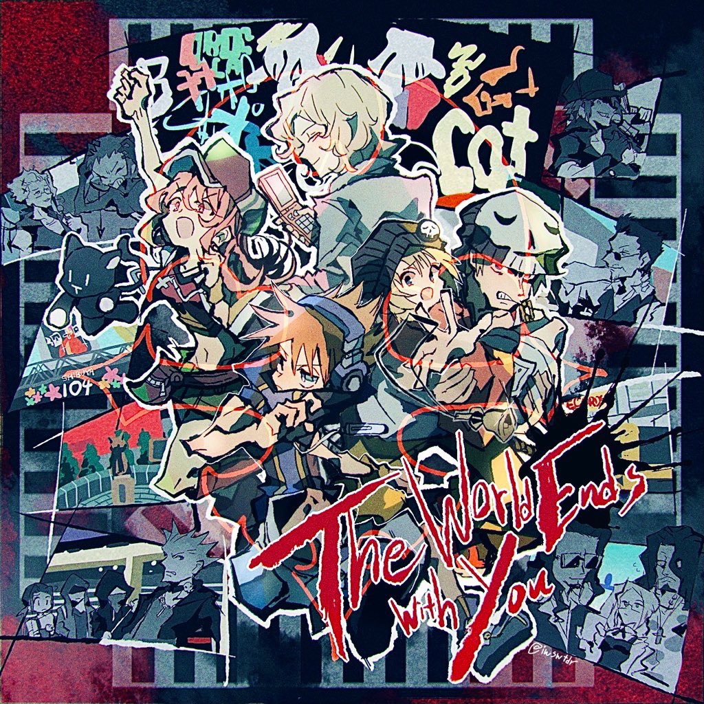 4girls, 6+boys, 777_(subarashiki_kono_sekai), arm_up, baseball_cap, beanie, beard, bell