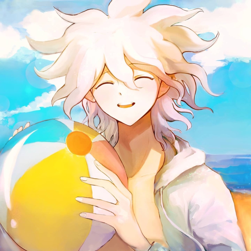 1boy, a_po_(liuxiaobo0413), ball, beach, beachball, closed_eyes, danganronpa_(series), danganronpa_2:_goodbye_despair