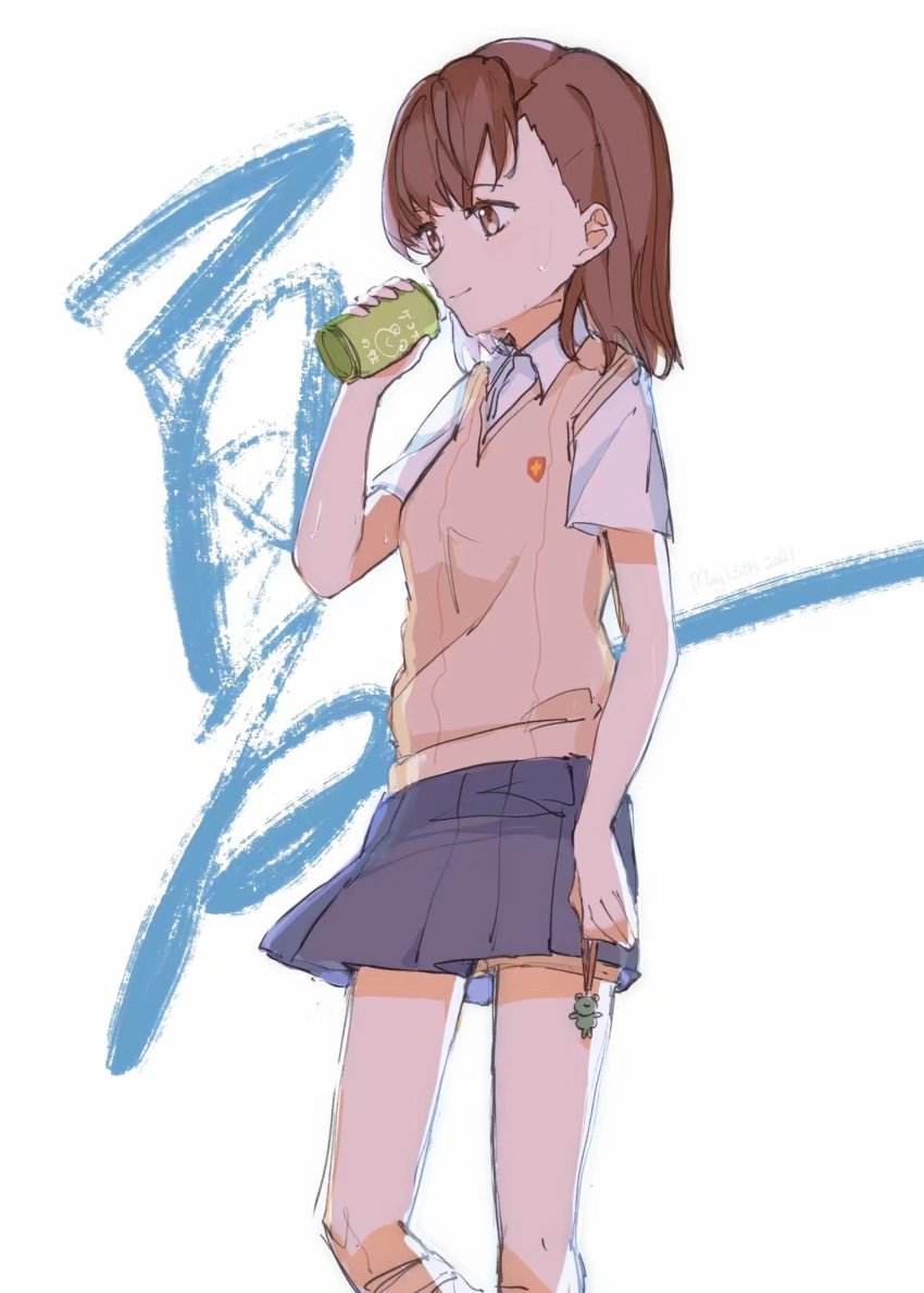 1girl, brown_hair, highres, misaka_mikoto, school_uniform, skirt, tagme, toaru_kagaku_no_railgun