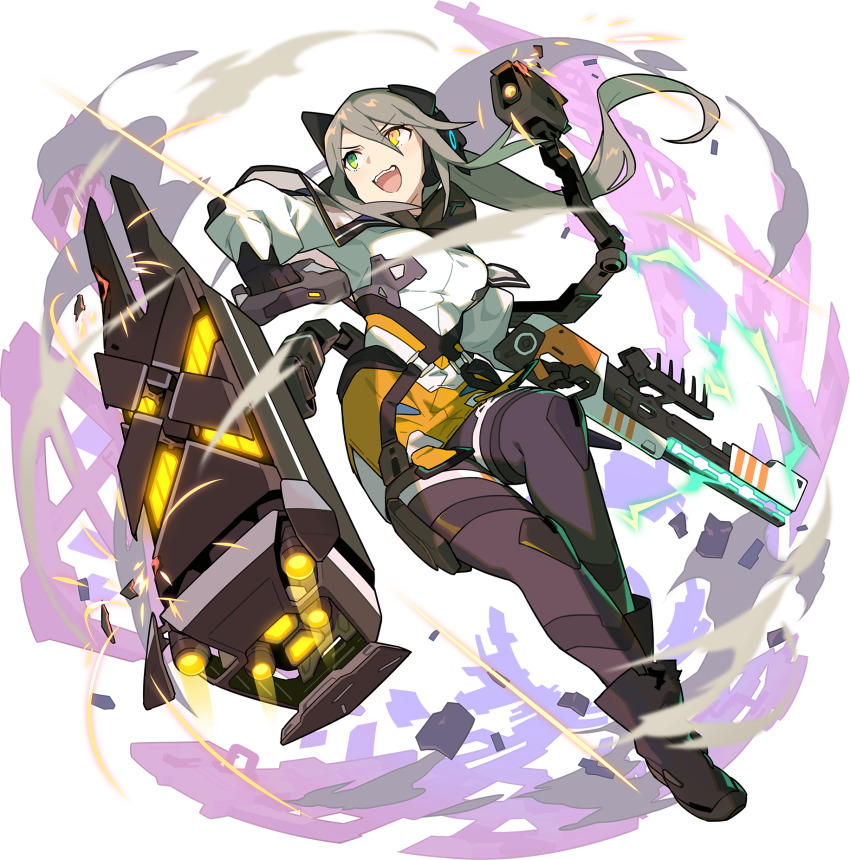 1girl, :3, artist_request, baretta_(world_flipper), black_boots, black_gloves, black_pantyhose, blush