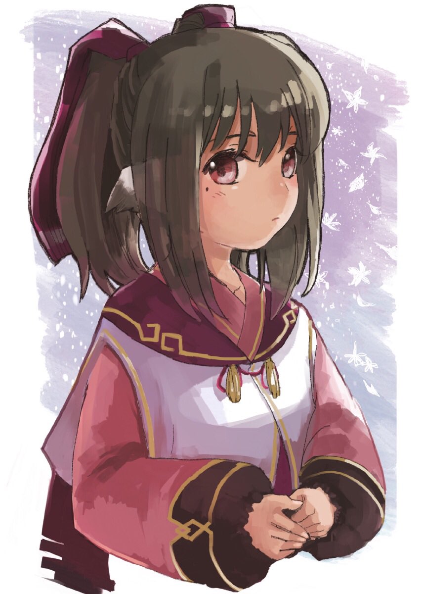 1girl, animal_ears, aquaplus, blush, breasts, brown_hair, closed_mouth, from_side