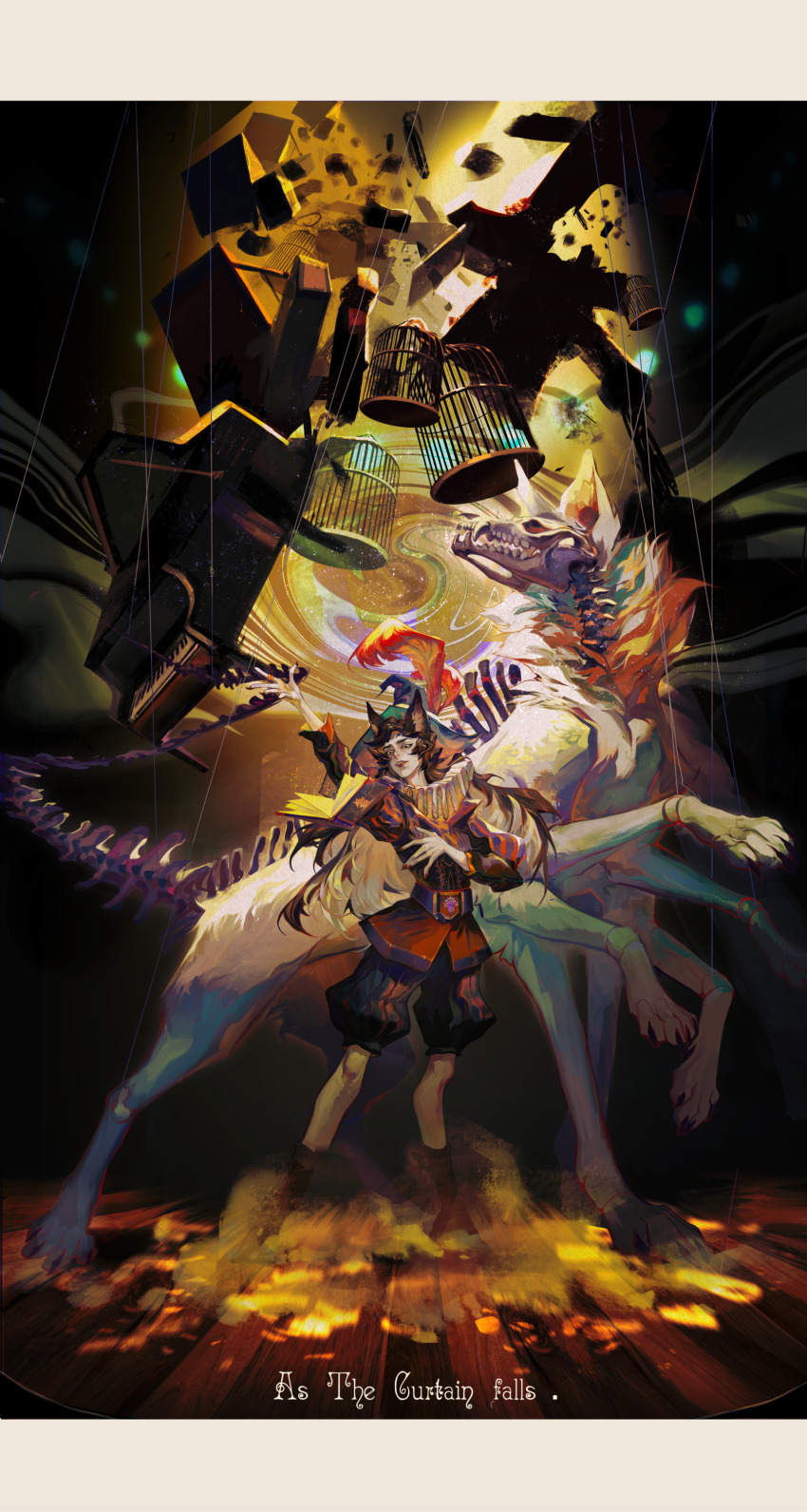 1boy, absurdres, angel, animal_ears, animal_skull, antigonus_(lord_of_the_mysteries), arm_up, belt