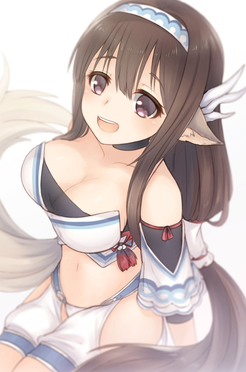 1girl, absurdly_long_hair, ainu_clothes, animal_ears, aquaplus, breasts, brown_hair, choker