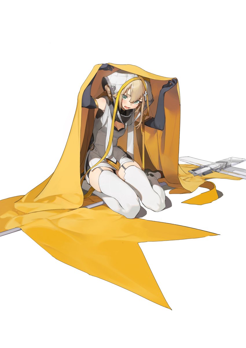 1girl, absurdres, alchemy_stars, amy_(alchemy_stars), banner, black_gloves, blonde_hair, blush