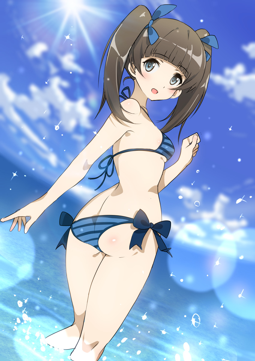 1girl, absurdres, ass, beach, bikini, blue_bikini, blue_eyes, brave_witches
