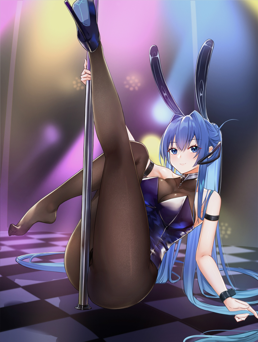 1girl, anchor_ornament, animal_ears, azur_lane, black_leotard, black_pantyhose, bodystocking, breasts