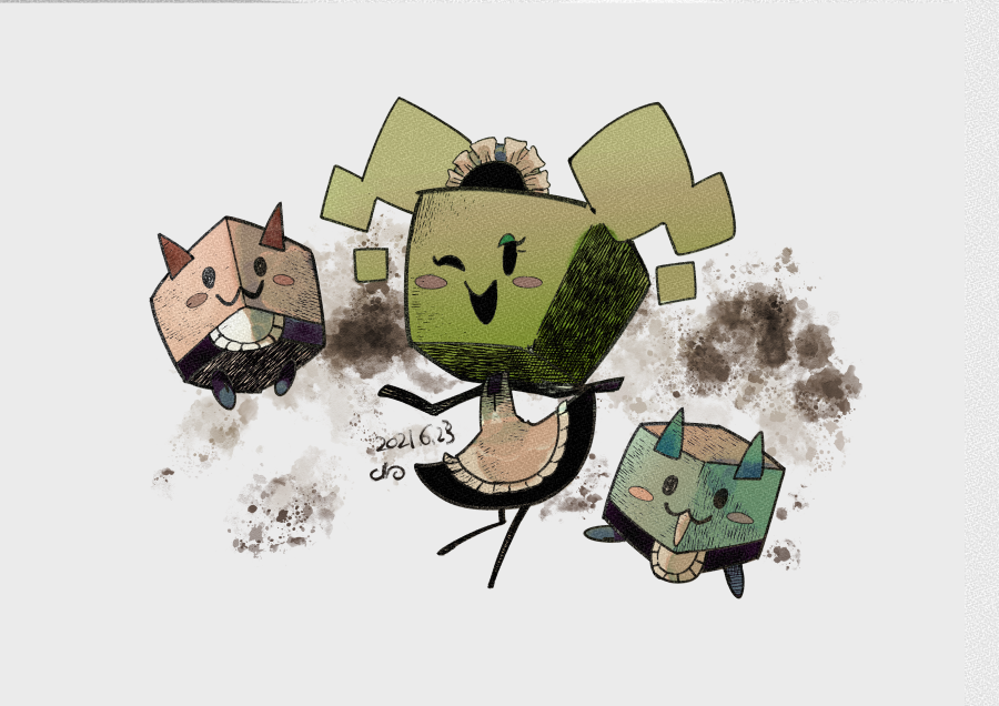 1girl, :3, arms_up, blush_stickers, cat, contrapposto, eyeshadow, grey_background