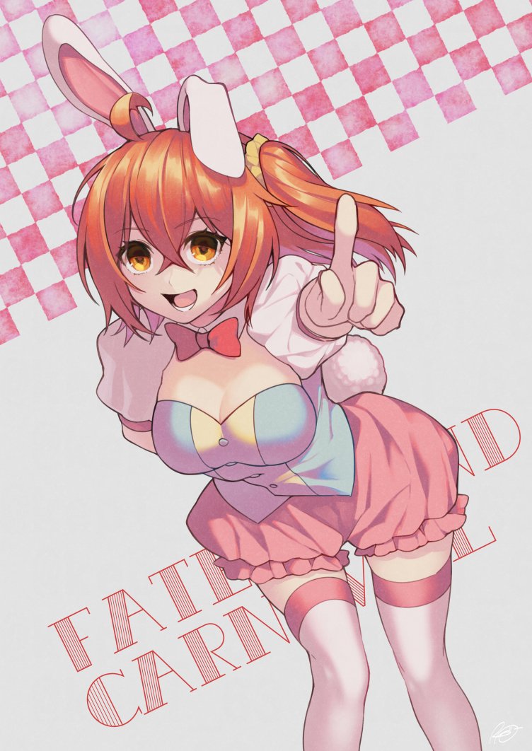 1girl, ahoge, animal_ears, breasts, cleavage, cleavage_cutout, clothing_cutout, fate/grand_carnival