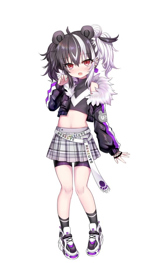 1girl, animal_ears, bare_shoulders, bear_ears, bike_shorts, black_hair, black_jacket, black_shirt