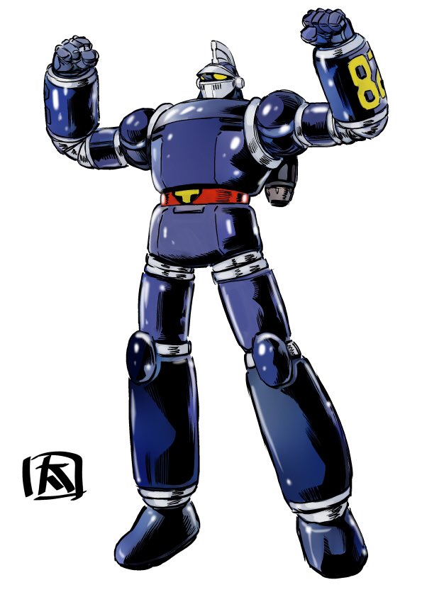 clenched_hands, full_body, jetpack, looking_ahead, mecha, no_humans, ohtagaki_yasuo, robot