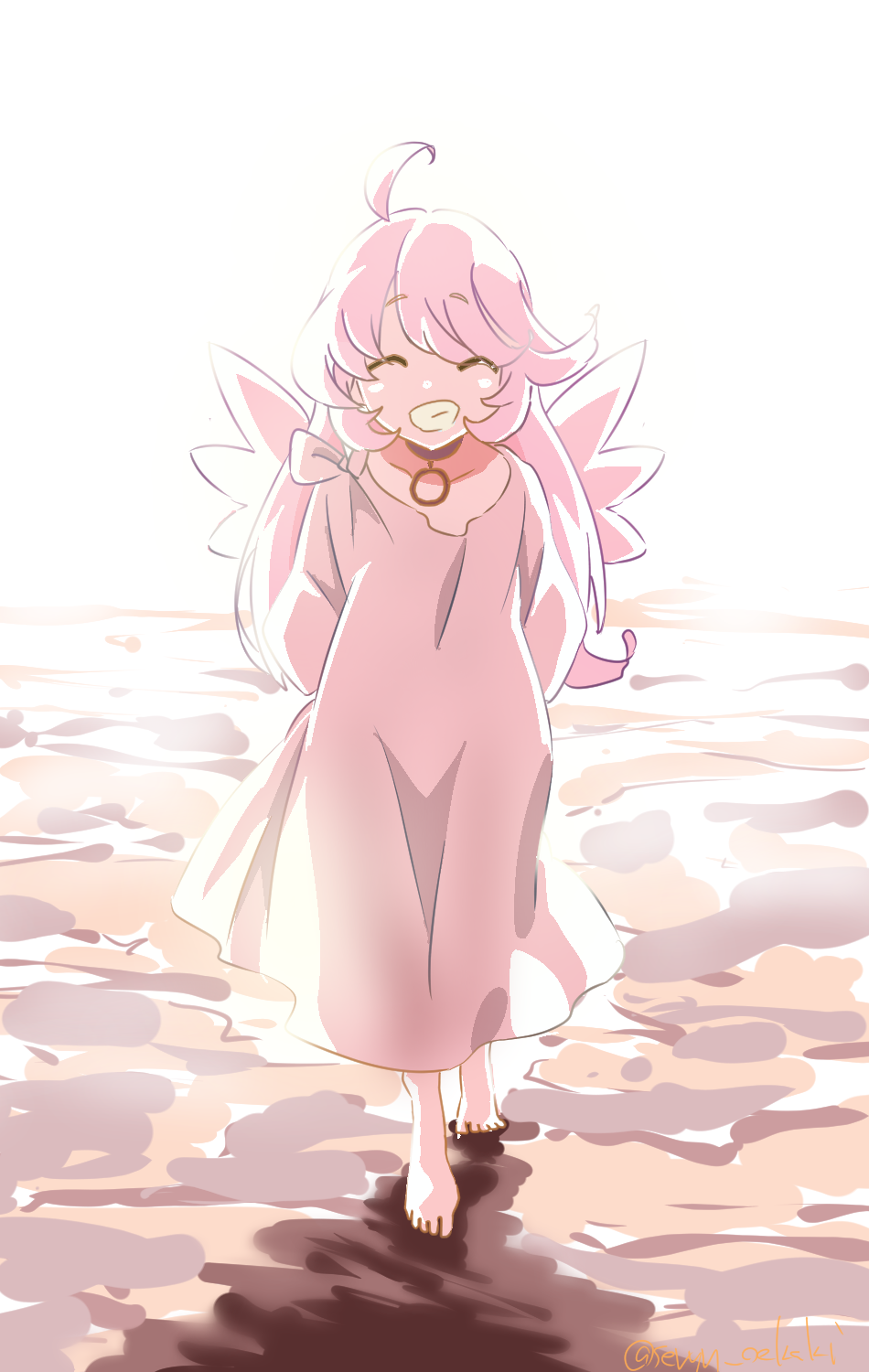 1girl, angel_wings, closed_eyes, hair_between_eyes, highres, long_hair, looking_at_viewer, open_mouth