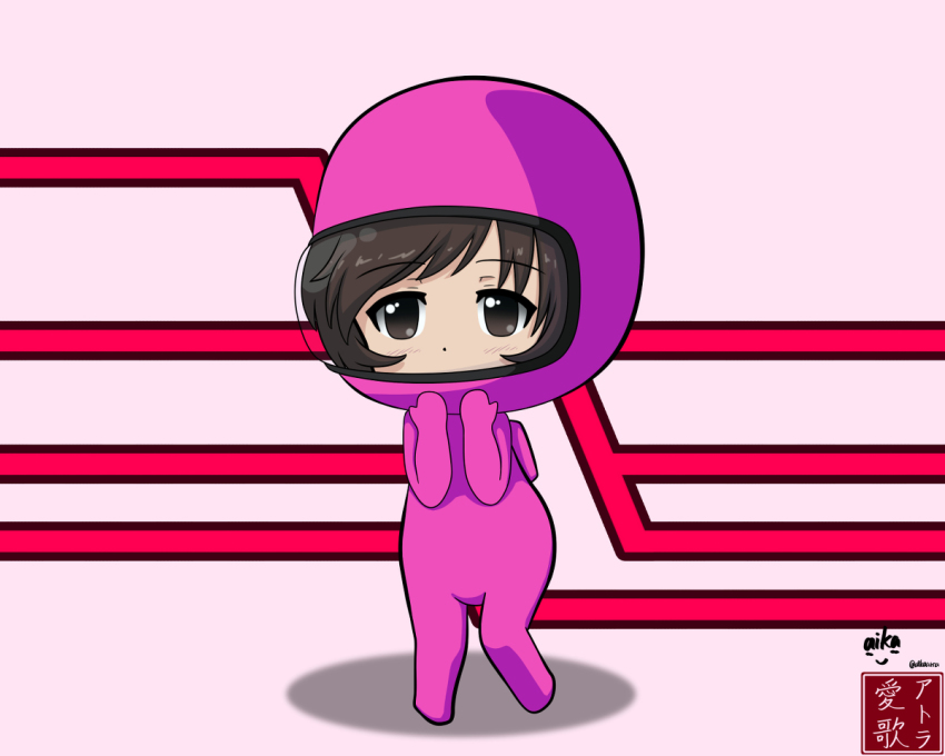 1girl, aikazilla, akiyama_yukari, among_us, crewmate_(among_us), crossover, girls_und_panzer