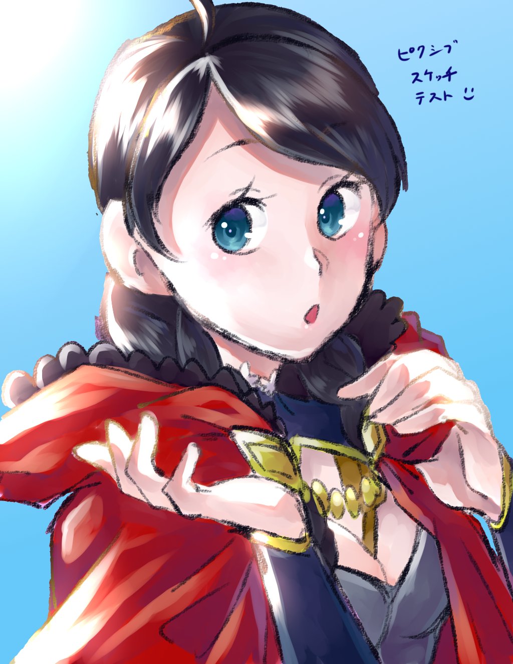 1girl, ahoge, black_hair, blue_eyes, braid, chest_harness, fire_emblem, fire_emblem_fates