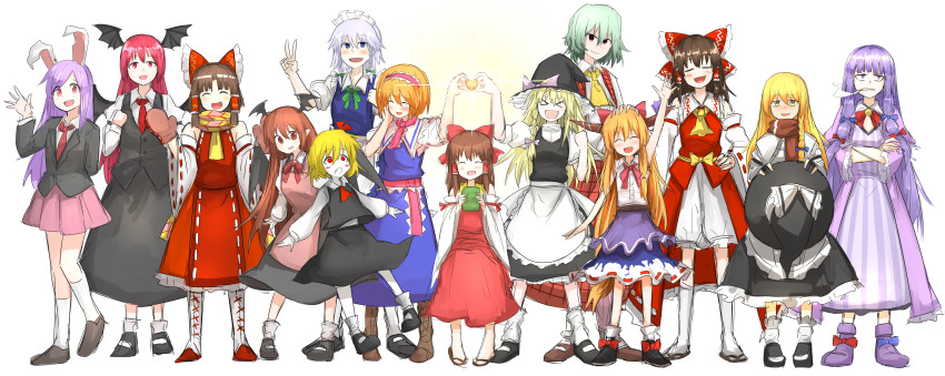 >_<, 6+girls, :d, absurdres, alice_margatroid, animal_ears, apron, ascot