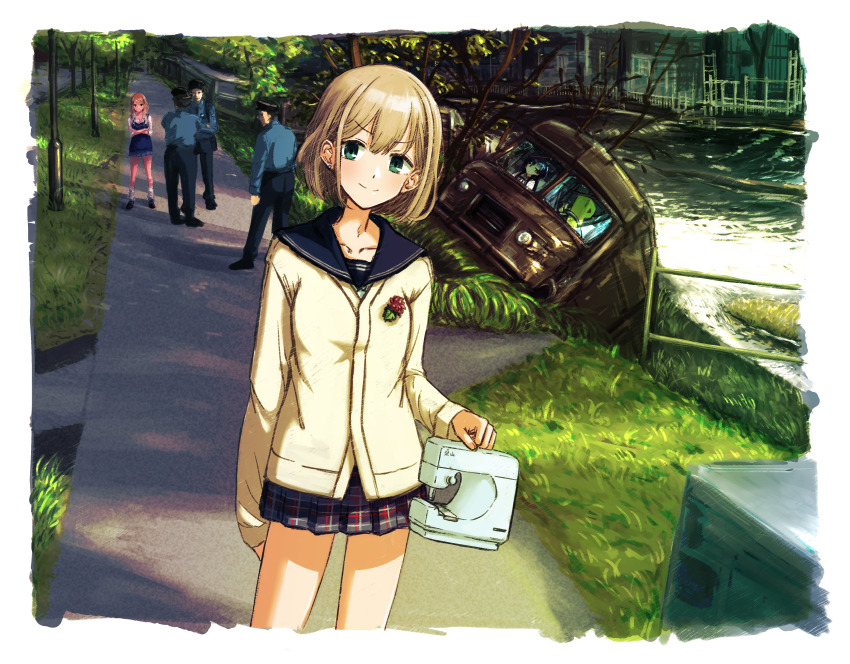 3girls, 4boys, absurdres, accident, black_hair, blonde_hair, blue_eyes, boutonniere