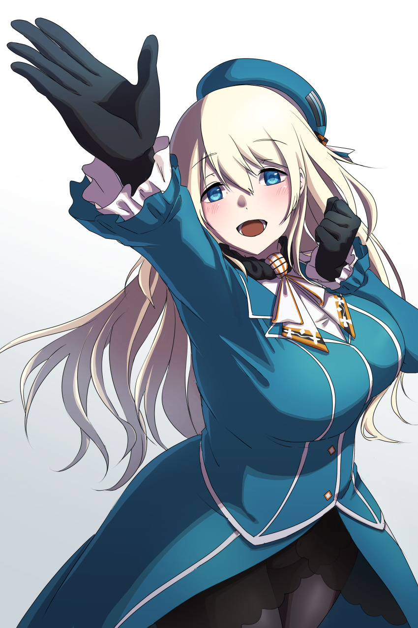 1girl, absurdres, anya_(anyapoiiii), arm_up, ascot, atago_(kancolle), beret, black_gloves