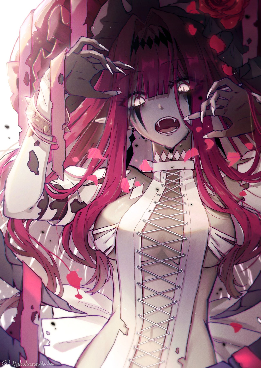 1girl, bracelet, breasts, colored_skin, earrings, facial_mark, baobhan_sith_(fate), baobhan_sith_(third_ascension)_(fate)