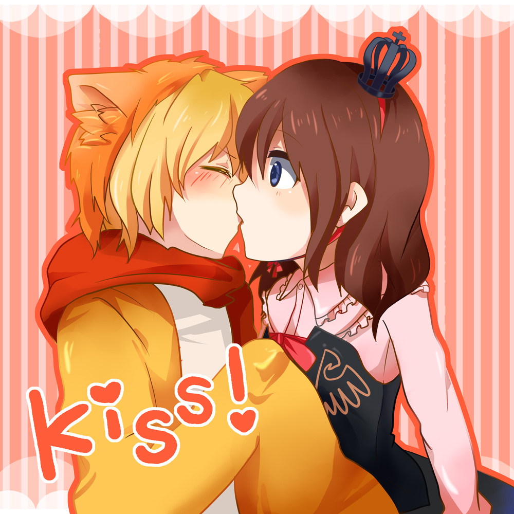 00s, animal_ears, az_(shotatteiiyone), bad_id, bad_pixiv_id, bow, crown, kiss