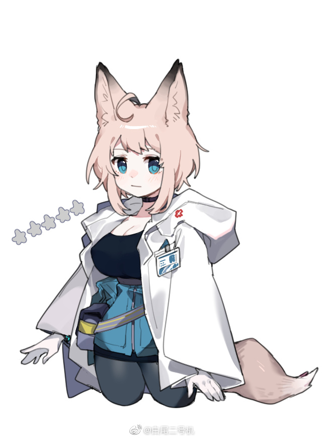 1girl, ahoge, alternate_breast_size, animal_ears, arknights, baiwei_er_hao_ji, black_choker, black_legwear