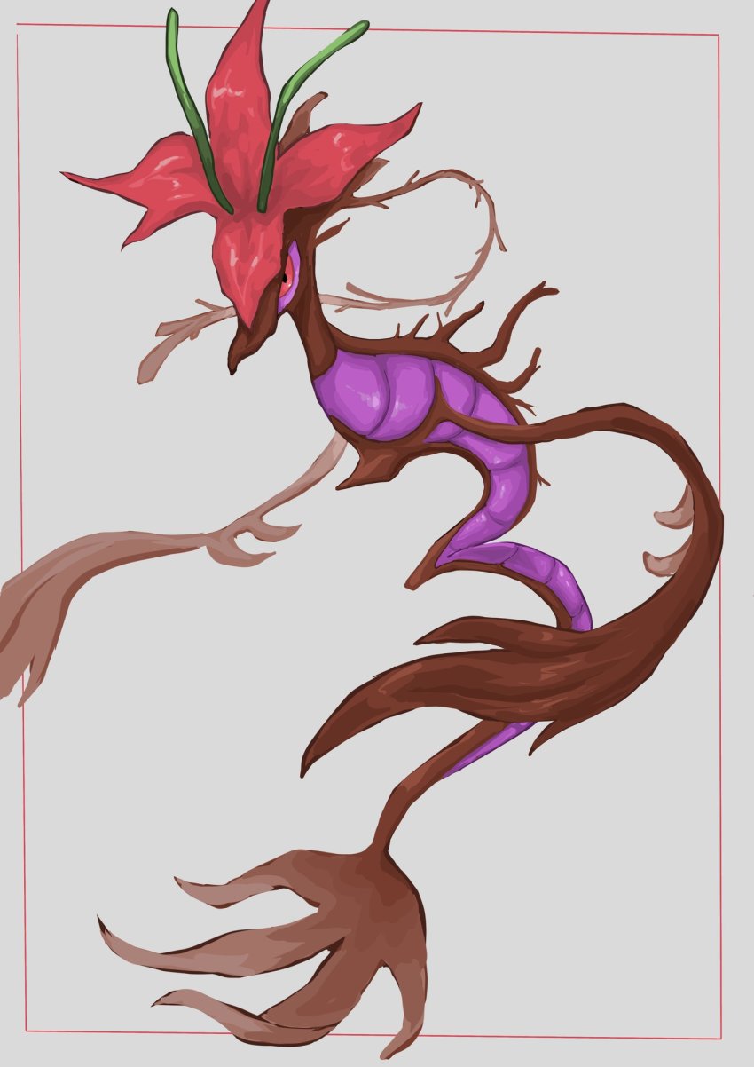 antennae, crest, dragalge, framed, gen_6_pokemon, grey_background, highres, nashimochi_4