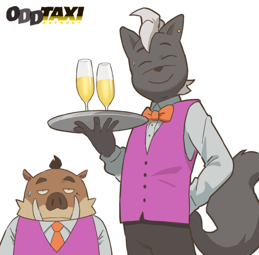2boys, adjusting_clothes, arm_up, bow, bowtie, formal_clothes, furry, furry_male